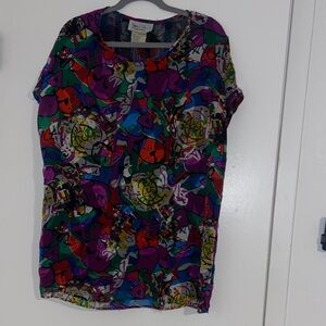 Vintage Multicolor Abstract Short Sleeve Top